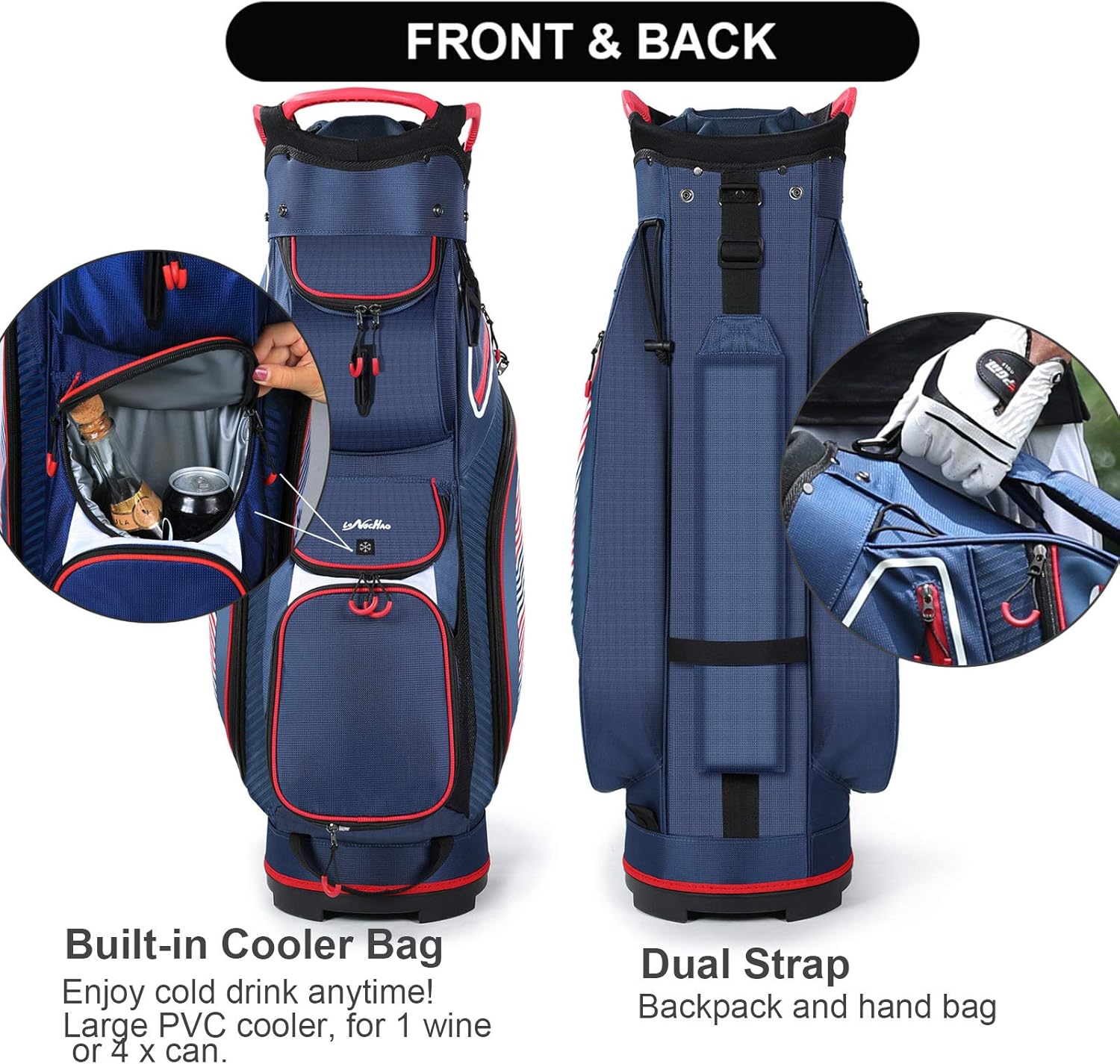 Golf Cart Bag 14 Dividers Top Clubs Organizer Lightweight with Cooler Pouch, Dust Cover and Backpack Strap